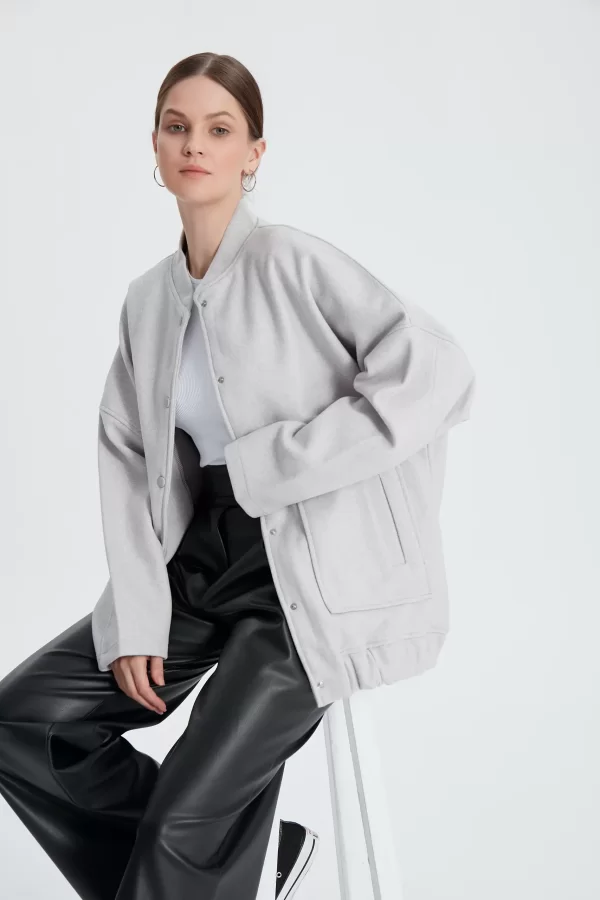 Gri Bomber Kaşe Ceket
