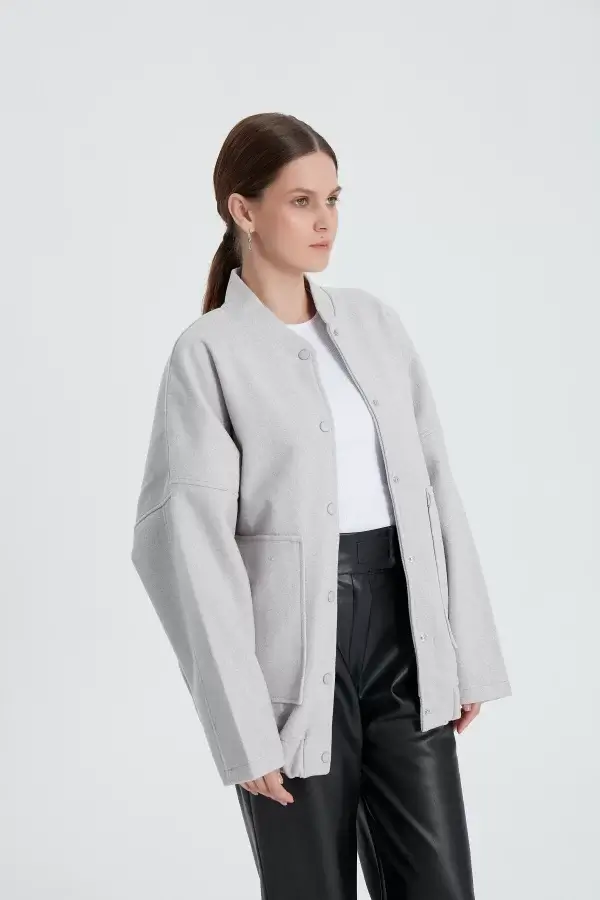 Gri Bomber Kaşe Ceket - Görsel 2