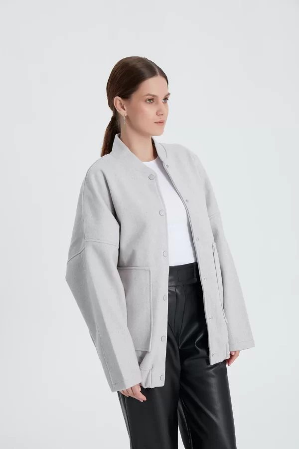 Gri Bomber Kaşe Ceket - Görsel 2