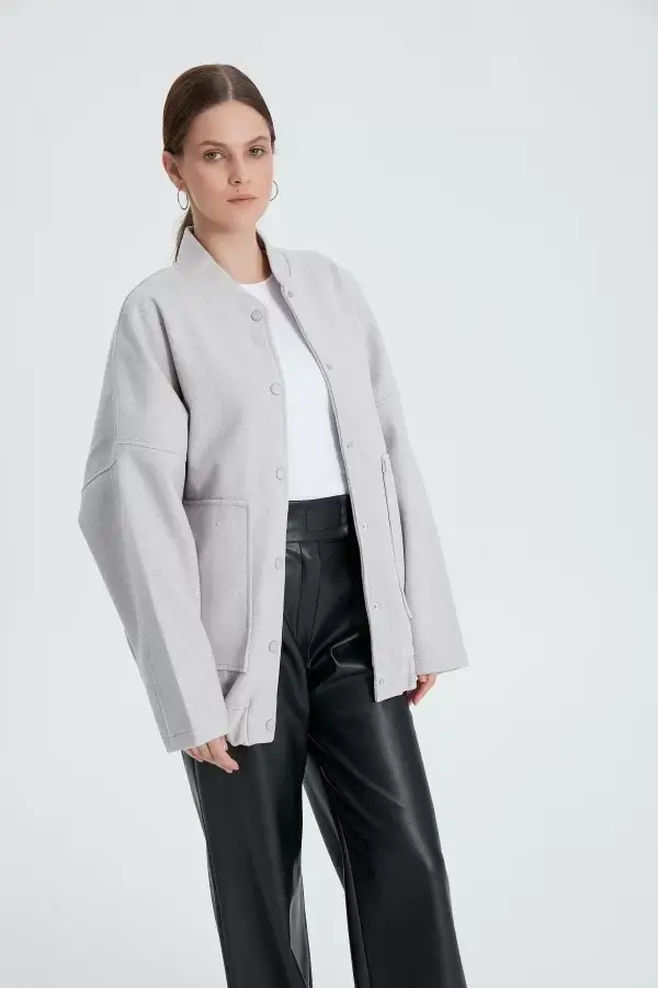 Gri Bomber Kaşe Ceket - Görsel 3