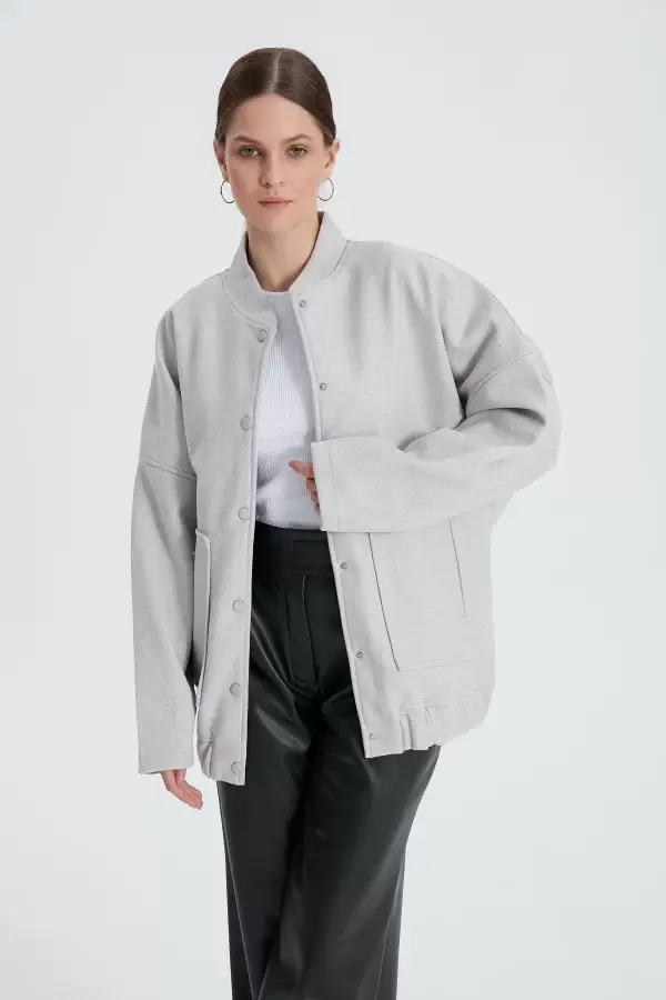 Gri Bomber Kaşe Ceket - Görsel 4