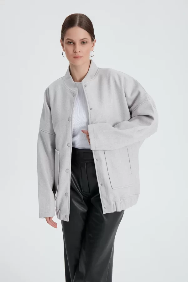 Gri Bomber Kaşe Ceket - Görsel 4