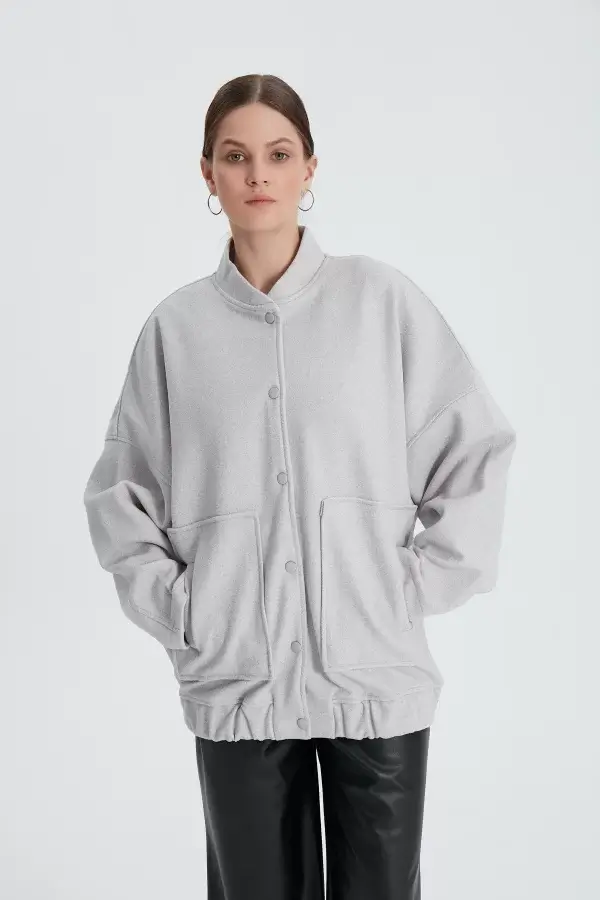 Gri Bomber Kaşe Ceket - Görsel 5