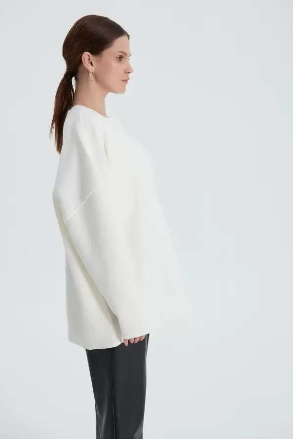 Beyaz Oversize Kaşe Kaban - Görsel 6