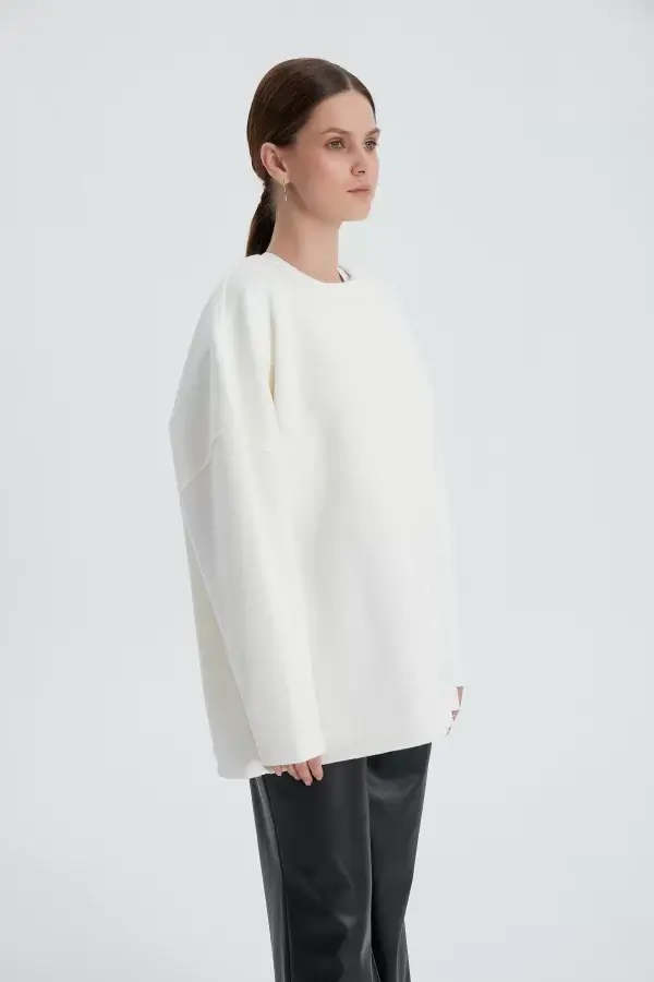 Beyaz Oversize Kaşe Kaban - Görsel 4