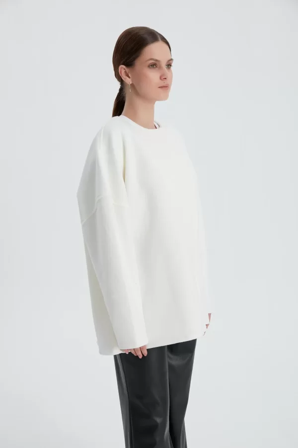 Beyaz Oversize Kaşe Kaban - Görsel 4