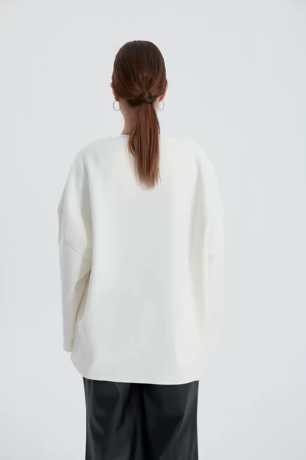 Beyaz Oversize Kaşe Kaban - Görsel 8