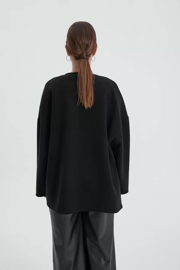 Siyah Oversize Kaşe Kaban - Görsel 7