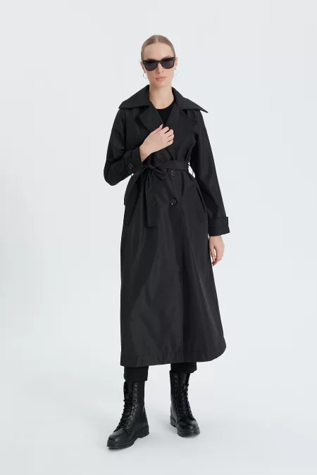 Siyah Classic Kemerli Trençkot