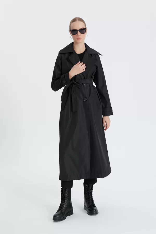 Siyah Classic Kemerli Trençkot