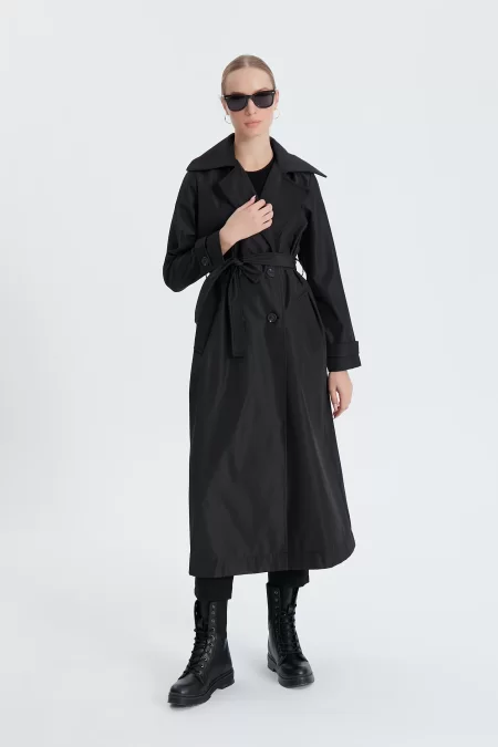 Siyah Classic Kemerli Trençkot