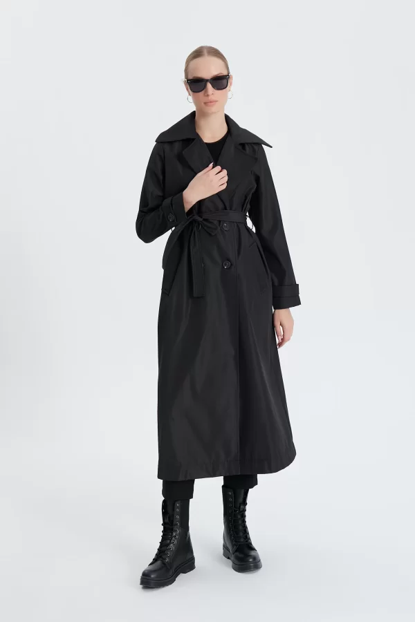 Siyah Classic Kemerli Trençkot