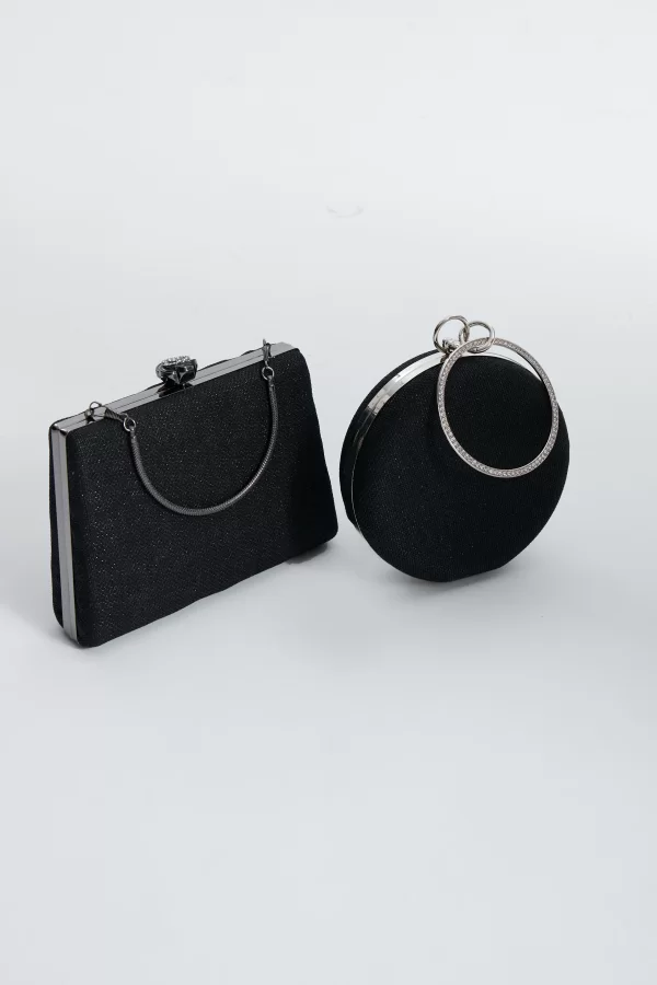 Siyah Yuvarlak Clutch Çanta - Görsel 2