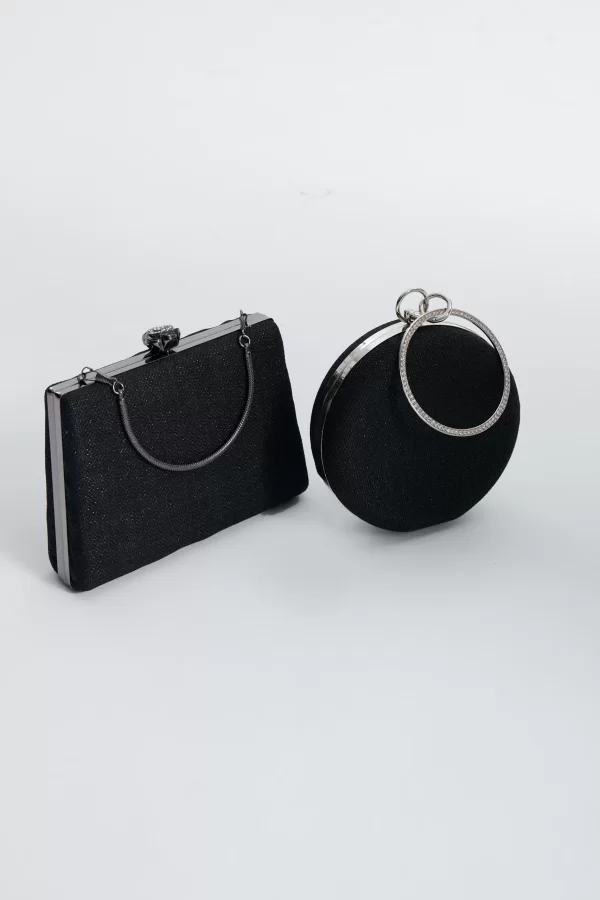Siyah Yuvarlak Clutch Çanta - Görsel 2