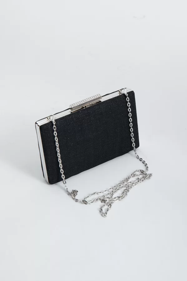 Siyah Zincirli Dikdörtgen Clutch Çanta