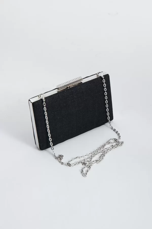 Siyah Zincirli Dikdörtgen Clutch Çanta
