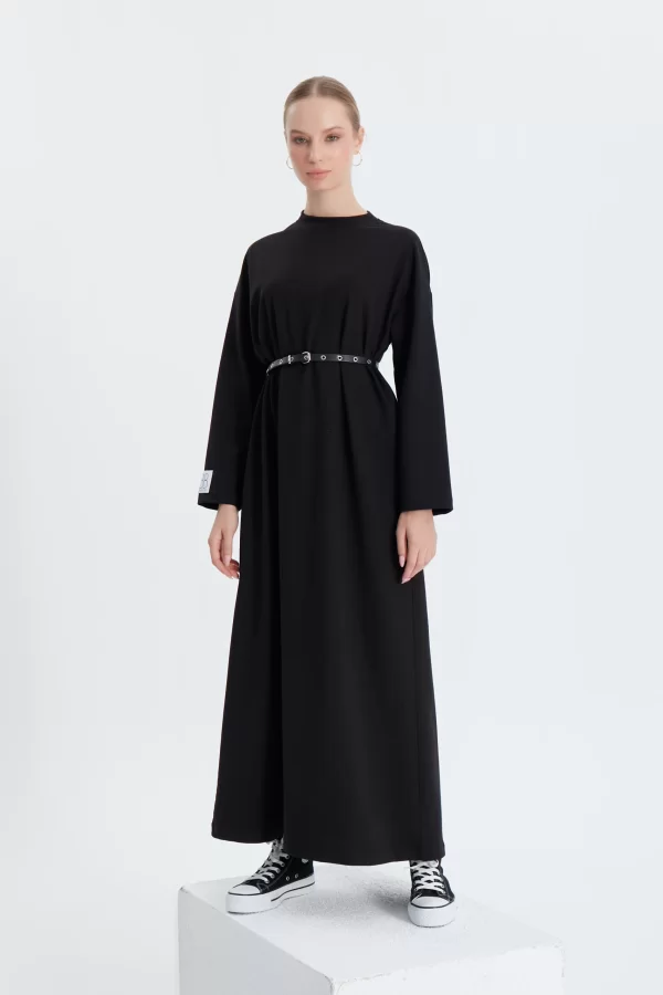 Siyah Rahat Kesim Sweat Elbise - Görsel 5