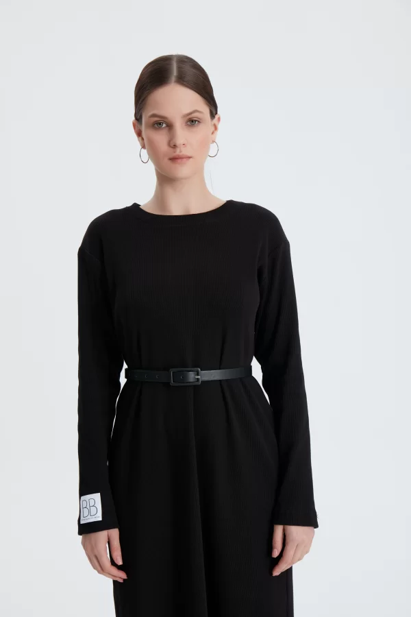 Siyah Fitilli Oversize Elbise - Görsel 5