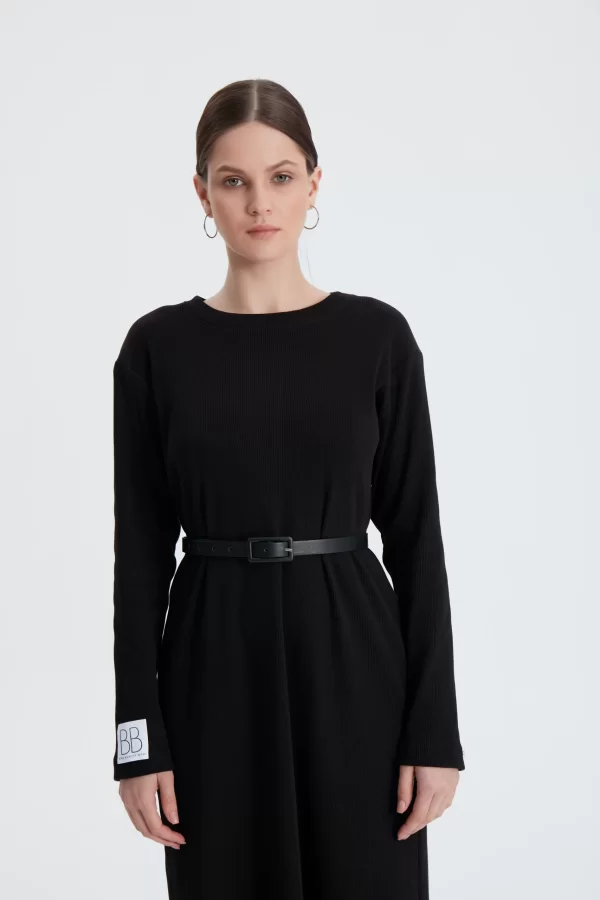 Siyah Fitilli Oversize Elbise - Görsel 5