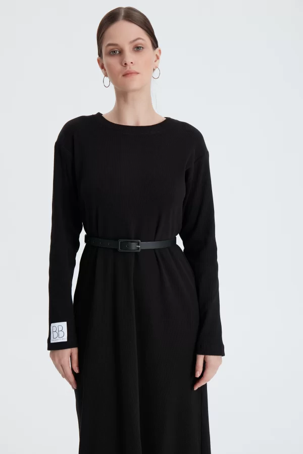 Siyah Fitilli Oversize Elbise - Görsel 6