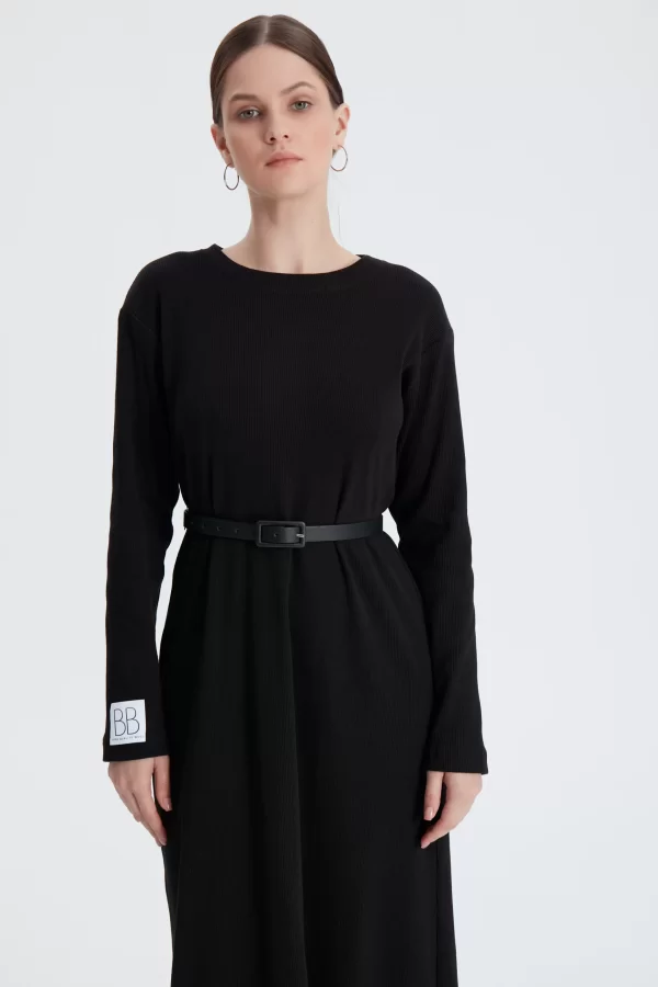 Siyah Fitilli Oversize Elbise - Görsel 6