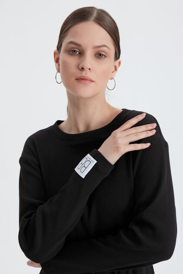 Siyah Fitilli Oversize Elbise - Görsel 7