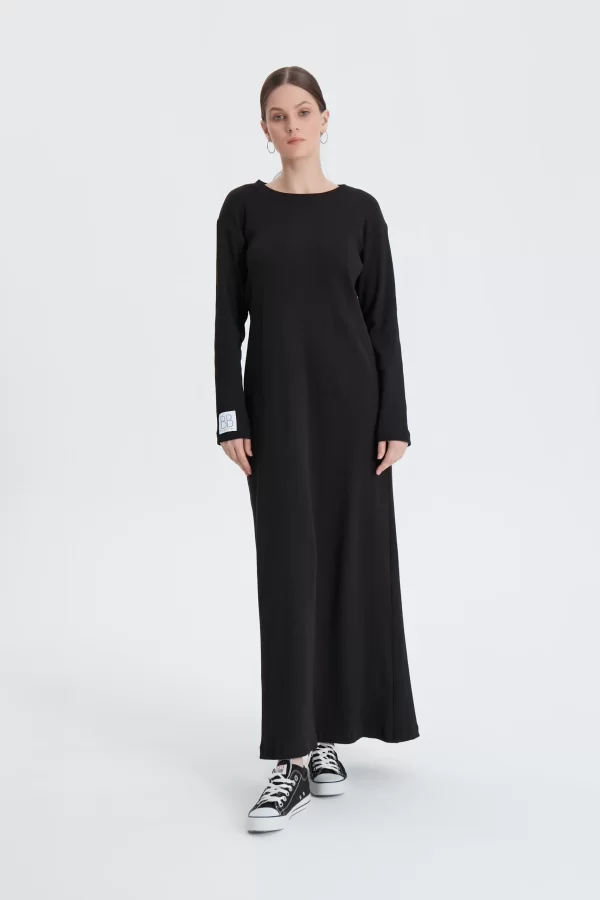 Siyah Fitilli Oversize Elbise - Görsel 4