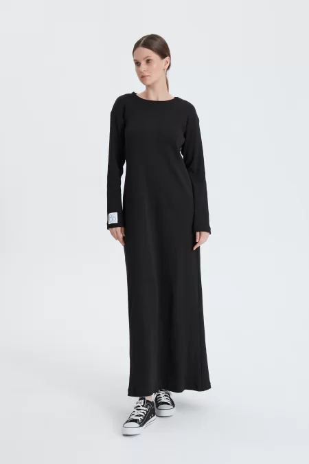 Siyah Fitilli Oversize Elbise