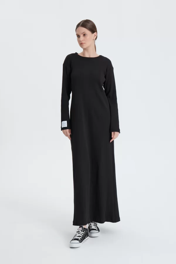 Siyah Fitilli Oversize Elbise