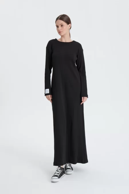 Siyah Fitilli Oversize Elbise