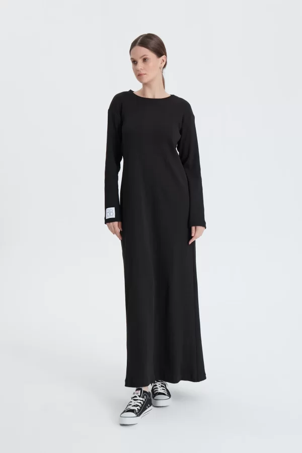 Siyah Fitilli Oversize Elbise