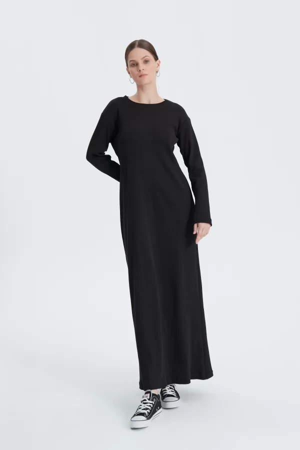 Siyah Fitilli Oversize Elbise - Görsel 8