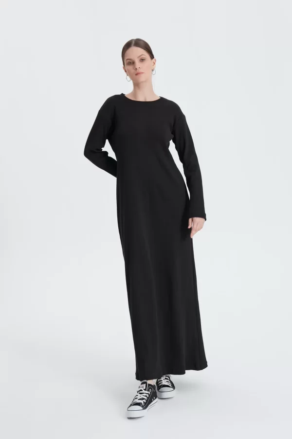 Siyah Fitilli Oversize Elbise - Görsel 8