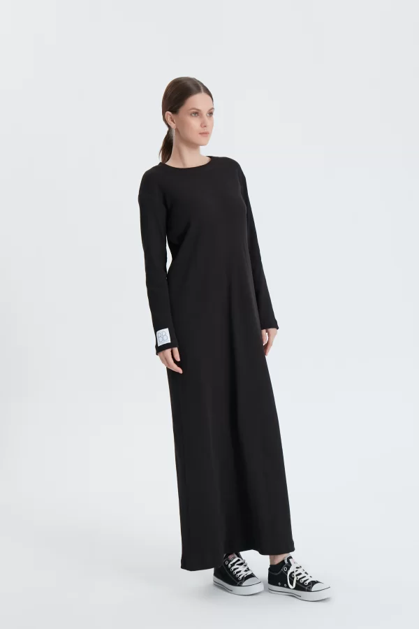 Siyah Fitilli Oversize Elbise - Görsel 3