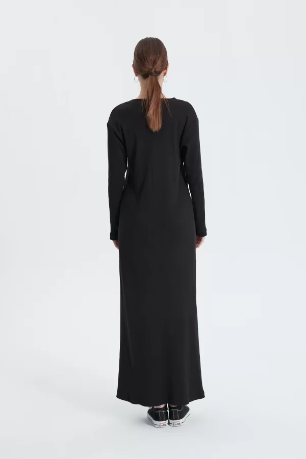 Siyah Fitilli Oversize Elbise - Görsel 9