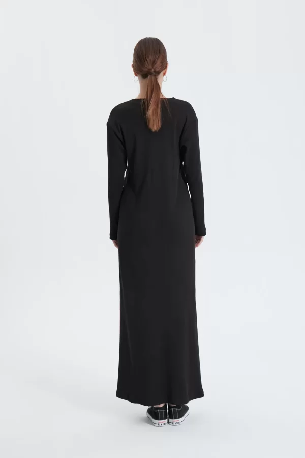 Siyah Fitilli Oversize Elbise - Görsel 9