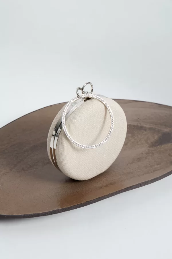 Ekru Yuvarlak Clutch Çanta
