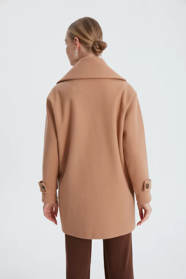 Camel Çift Düğme Kaşe Kaban - Görsel 10