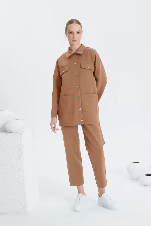 Camel Metal Detaylı Scuba Ceket Takım