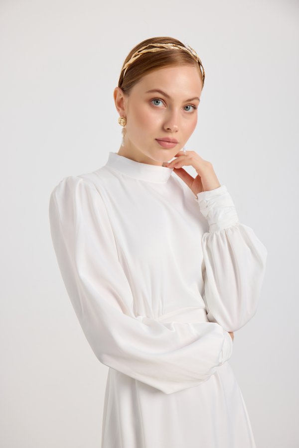 Beyaz Elena Elbise - Görsel 6