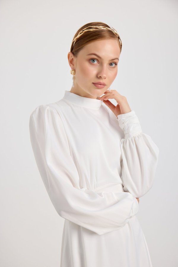 Beyaz Elena Elbise - Görsel 6