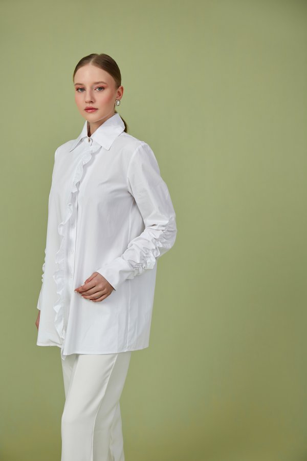 Beyaz Fırfır Detaylı Poplin Tunik - Görsel 3
