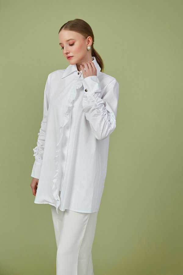 Beyaz Fırfır Detaylı Poplin Tunik - Görsel 4