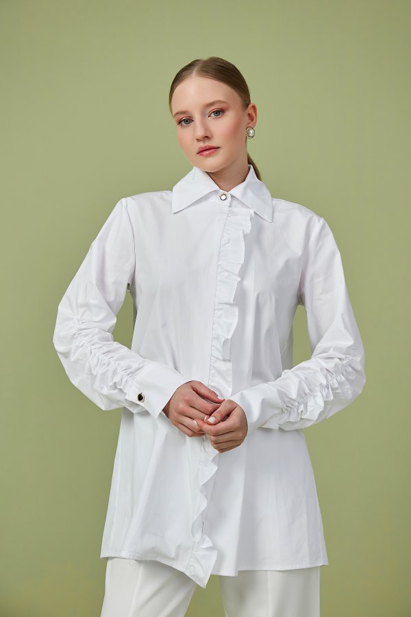 Beyaz Fırfır Detaylı Poplin Tunik - Görsel 5