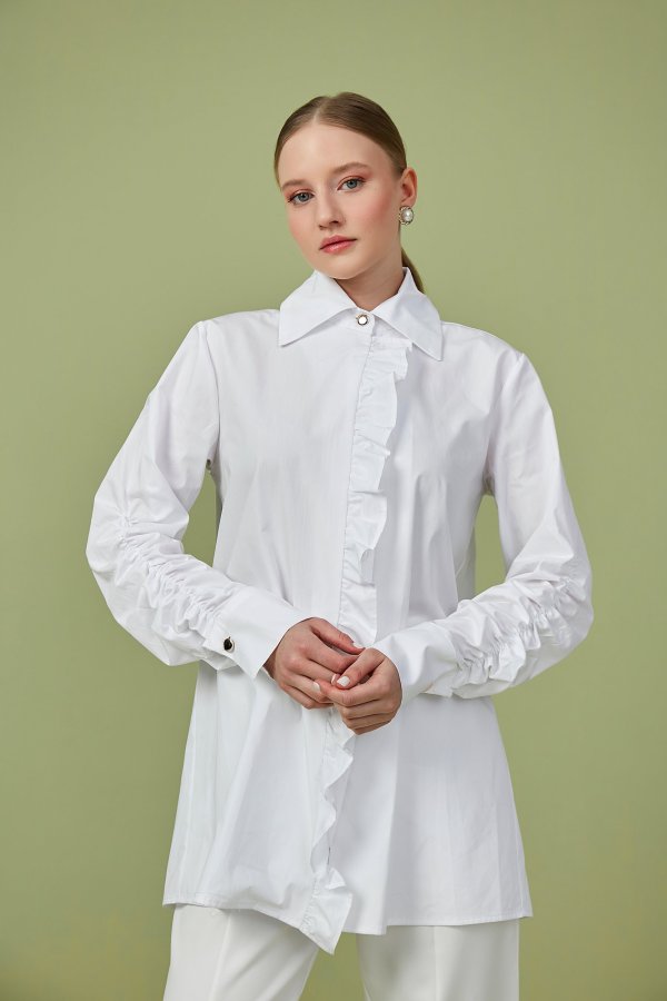 Beyaz Fırfır Detaylı Poplin Tunik - Görsel 5