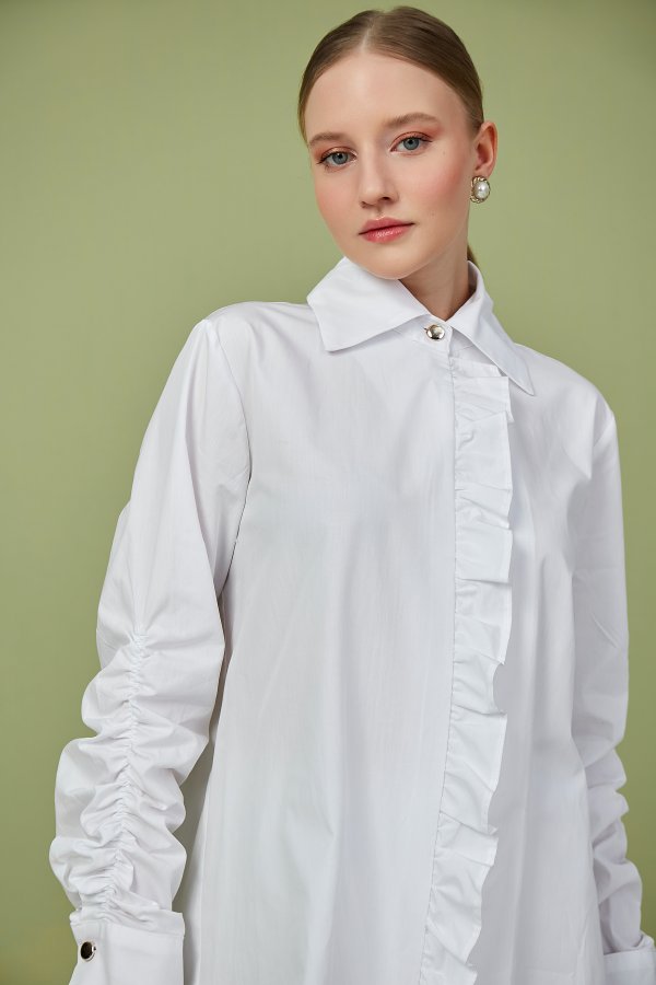 Beyaz Fırfır Detaylı Poplin Tunik - Görsel 6