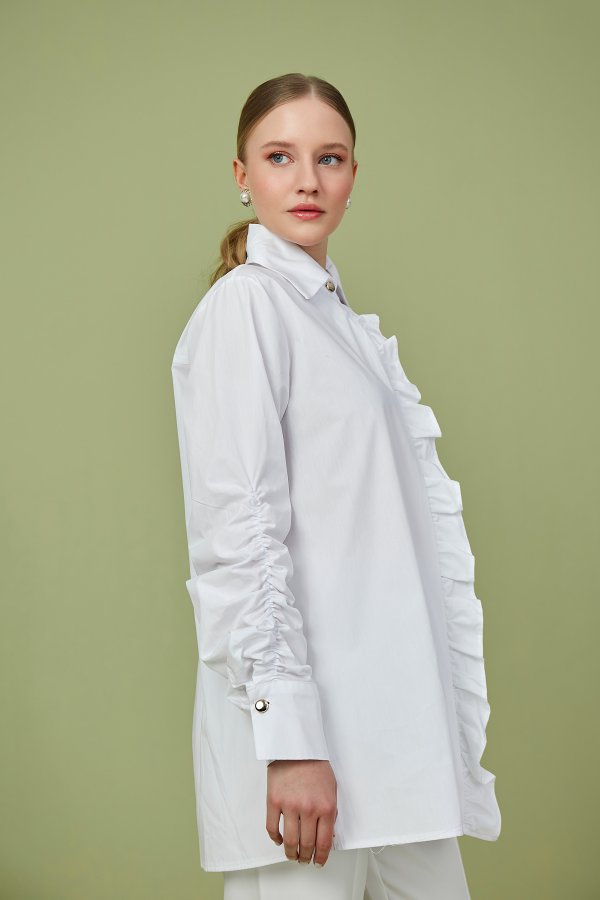 Beyaz Fırfır Detaylı Poplin Tunik - Görsel 7