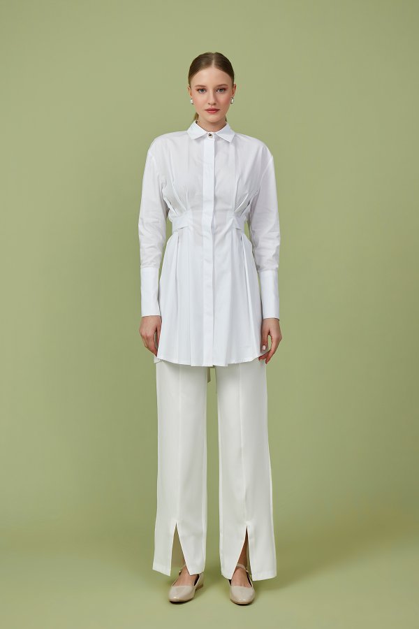 Beyaz Artsy Poplin Tunik - Görsel 2