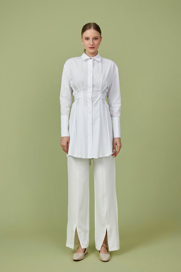 Beyaz Artsy Poplin Tunik - Görsel 2