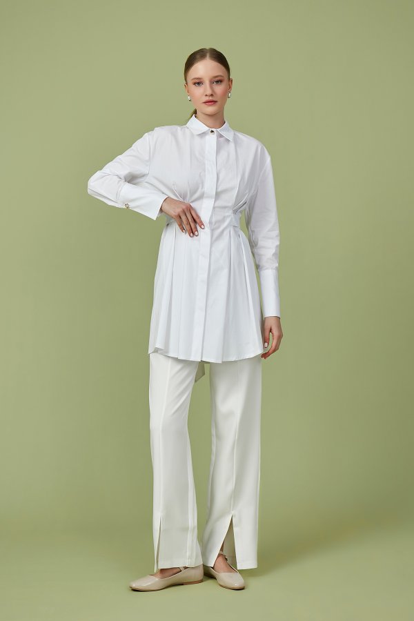 Beyaz Artsy Poplin Tunik - Görsel 3
